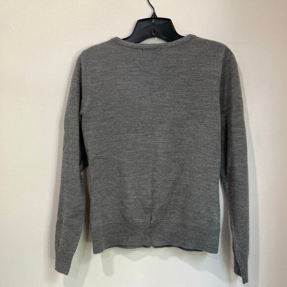 NY & Co Argyle Cardigan Gray Pink Orange Preppy Button Up Sweater Sz M - Picture 2 of 7